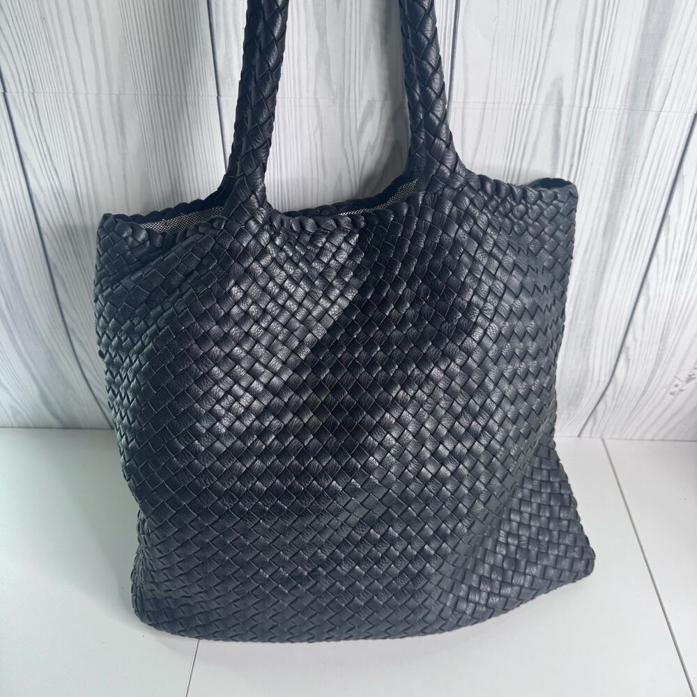 ErCan x Milaner Black Elana Woven Travel Leather Large Tote Italy  Rare